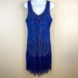 Babeyond Gatsby Roaring 20s Womens Flapper Dress NWT Size L Blue New Years